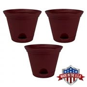 3 Pack 9.5 Inch Salsa Red Plastic Self Watering Flare Flower Pot or Garden Planter