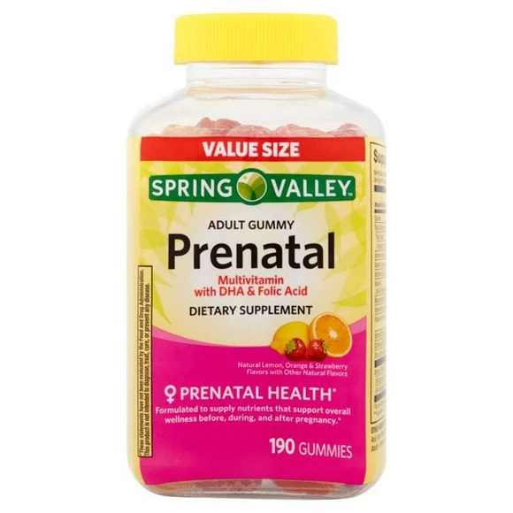 Spring Valley Prenatal Multivitamin Gummies with DHA and Folic Acid, 190 Count