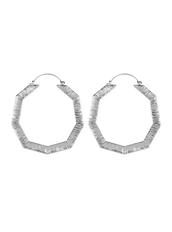 Riah Fashion Embellished Octagon Hoop Earrings