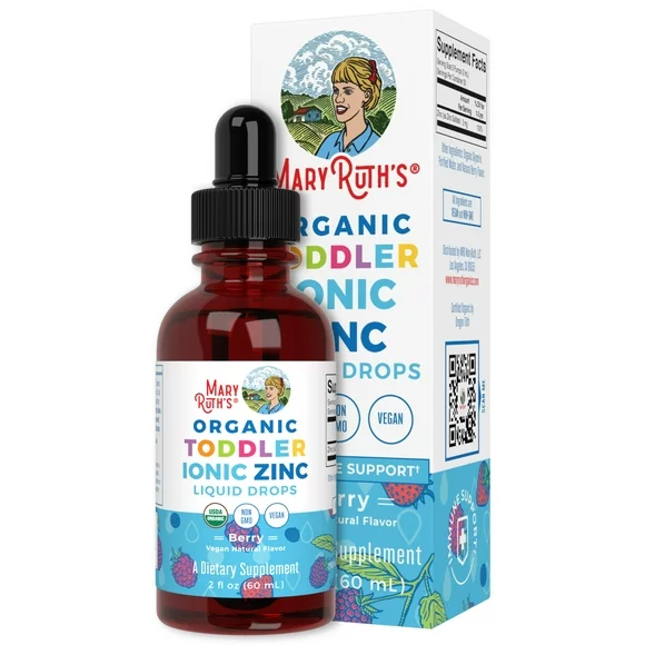 Toddler Liquid Ionic Zinc with Organic Glycerin by MaryRuth Organics, Zinc Sulfate for Immune Support, Vegan, Formulated for Ages 1-3, 2 fl oz
