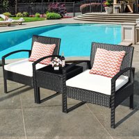 Costway 3 Pieces Rattan Wicker Furniture Set Seat Cushioned Patio Garden Outdoor with Beige Cushions