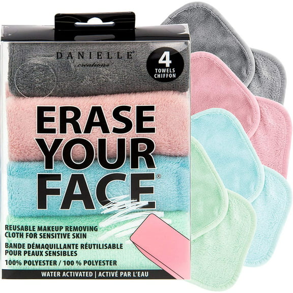 Erase Your Face Reusable Make-up Removing Cloths, Pastel, 4pk