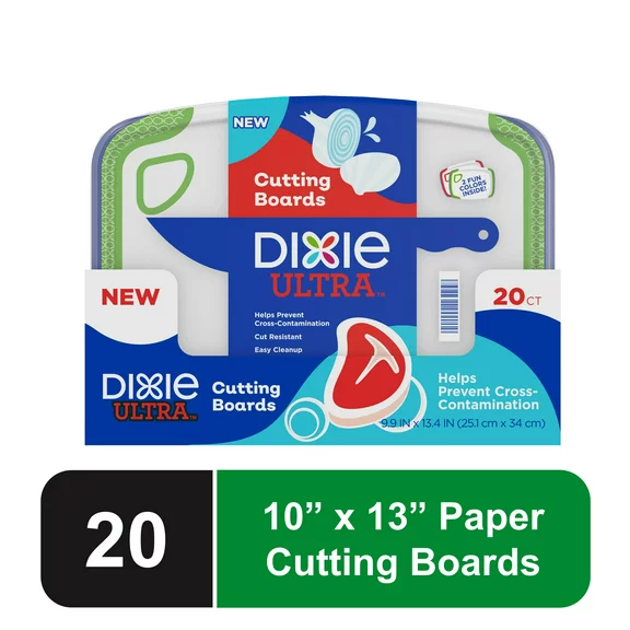Dixie Ultra Disposable Paper Cutting Boards, 20-Count 10” x 13” Large Boards for Kitchen Meal Prep