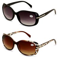 2 Pairs Women's Bifocals Reading Sunglasses Reader Glasses Vintage Outdoor Black and Leopard