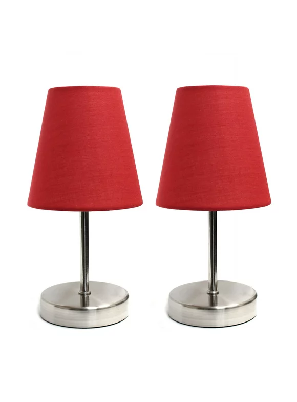 Mod Lighting and Decor Set of 2 Nickel Mini Table Lamp with Red Shade 10.5"
