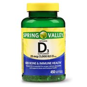 Spring Valley Vitamin D3 Softgels, 1000 IU, 450 Count