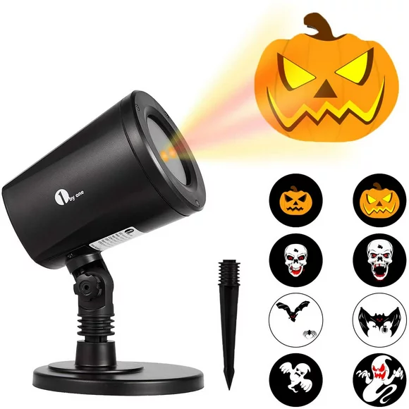 1byone Halloween Led Pattern Projection Lights Auto-Shifting Images & Switchable Pattern Outdoor/Indoor Use, IP65 Water-Resistant, High Resolution Graphics