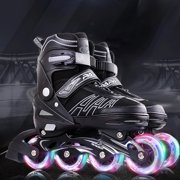 Black Adjustable Inline Skates Light Up Wheels, for Kids and Adults Boys and Girls, Men and Ladies (Size 9.5M US Little Kid - 7M US Big Kid)