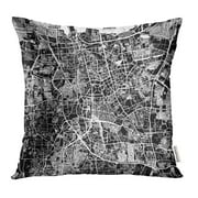 CMFUN Street Jakarta Map Artprint Black Landmass White Water and Roads Atlas Avenue City Pillowcase Cushion Cases 18x18 inch
