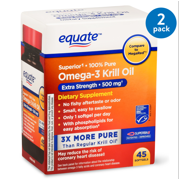 Equate Omega-3 Krill Oil Extra Strength Softgels, 500 Mg, 45 Ct, (2 Pack)