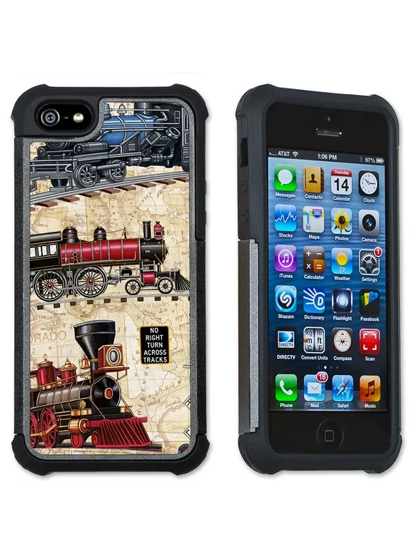 Apple iPhone 6 Plus / iPhone 6S Plus Cell Phone Case / Cover with Cushioned Corners - Steam Locomotives (tan)