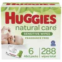 Huggies Natural Care Sensitive Baby Wipes, Unscented, 6 Flip Lid Packs (288 Wipes Total)