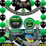 Kidohub Video Game Birthday Party Supplies: Decorations Favors Tableware Black Green Bundle Pack 185 Pcs Serves 16
