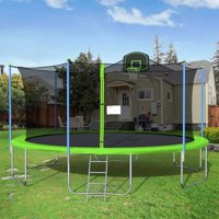 16-Foot Kids Trampoline with Basketball Hoop, Outdoor Trampoline with Safety Enclosure Net, Circular Trampolines for Adults Kids, Family Jumping and Ladder, Kids Basketball Trampoline, Q11370