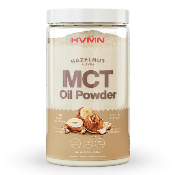 H.V.M.N. MCT Oil Powder, Hazelnut, 25 Servings - Pure C8 MCT Oil from Acacia Fiber Powder, Keto Creamer Powder for Shakes & Coffee