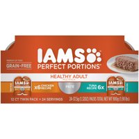 (12 Pack) IAMS PERFECT PORTIONS Healthy Adult Grain Free Wet Cat Food Pat Variety Pack, Chicken Recipe and Tuna Recipe, 2.6 oz. Easy Peel Twin-Pack Trays