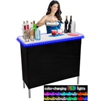 Portable Folding Party Bar w/ LED Lights and Black & Hawaiian Bar Skirts - Single Set