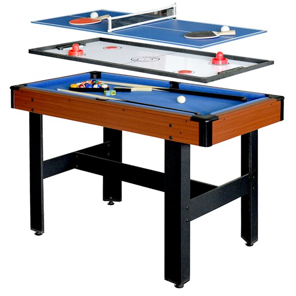 Hathaway Triad Multi Game Table with Pool, Glide Hockey, and Table Tennis, 48-in, Blue/Multi