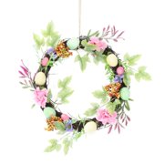 12 Inch Easter Wreath with Colorful Eggs, Artificial Flower Spring Wreath for Front Door and Indoor Wall Decorations