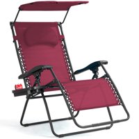 Gymax Folding Recliner Zero Gravity Lounge Chair W/ Shade Canopy Cup Holder Wine