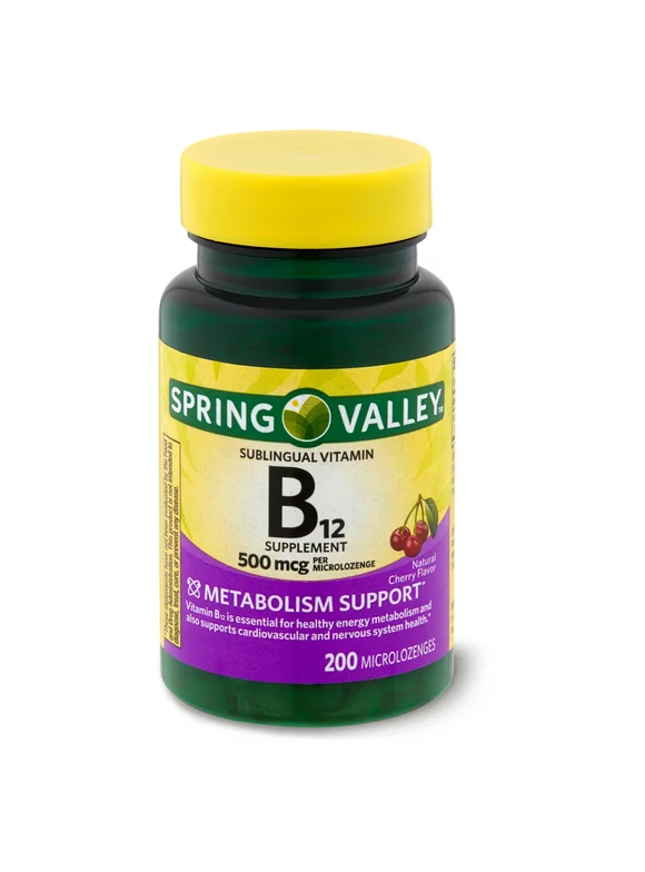 Spring Valley Vitamin B12 Microlozenges, Vitamin Supplement, 500 mcg, 200 Count