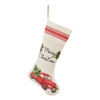 Holiday Time Linen Red Truck Christmas Stocking, 20"