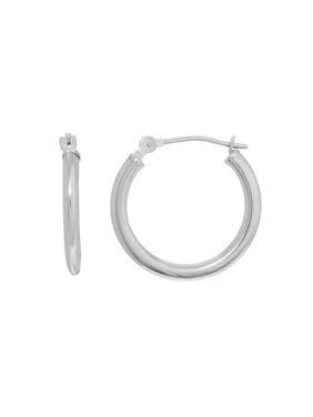 14K Real White Gold Tubular Hoop 2mm x 12mm Round Earrings Small
