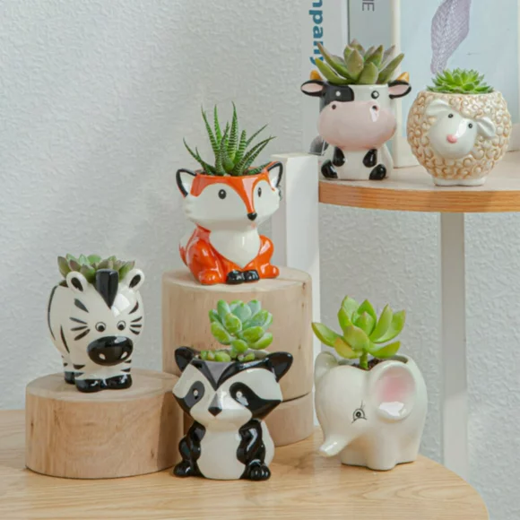 Big Sale!Creative Animal Ceramic Flowerpot Succulents Planter Water Planting Container Sheep Fox Shape Decorative Pot Desktop Ornaments