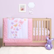 The Peanutshell Butterfly Crib Bedding Set for Baby Girls, 3 Piece Nursery Set, Pink