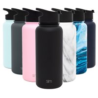 Simple Modern 32 Ounce Summit Water Bottle - Stainless Steel Tumbler Metal Flask +2 Lids - Wide Mouth Double Wall Vacuum Insulated Black Leakproof - Midnight Black