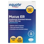 Equate Mucus ER Extended-Release Tablets, 600 mg, 20 count