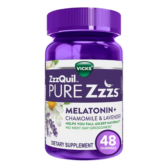 Vicks ZzzQuil Pure Zzzs Melatonin Sleep Aid Gummies, Dietary Supplement, 48 Ct