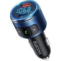 VicTsing (Upgraded Version) V5.0 Bluetooth FM Transmitter for Car, QC3.0 & LED Backlit Wireless Bluetooth FM Radio Adapter Music Player/Car Kit with Hands-Free Calls, Siri Google Assistant-Blue