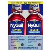 Vicks Nyquil Severe Liquid Cold & Flu Relief, Berry, 12 oz, 2 Ct
