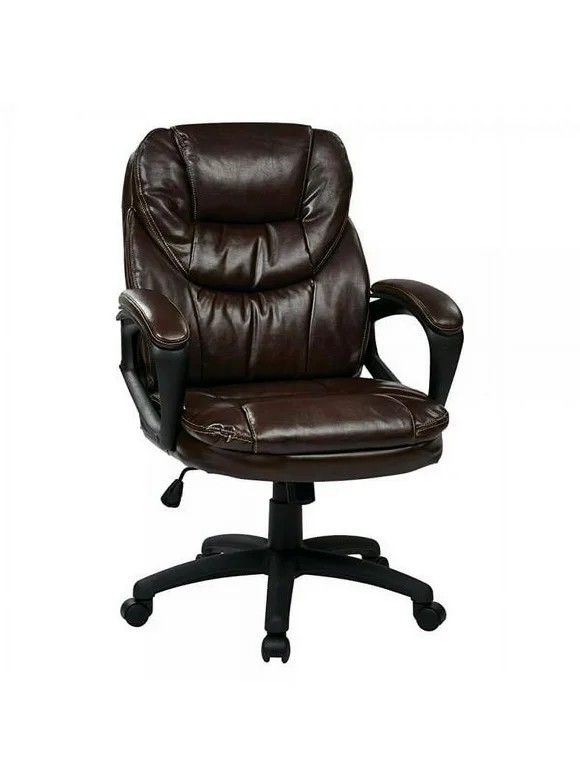 office star faux leather manager's chair with padded arms, chocolate