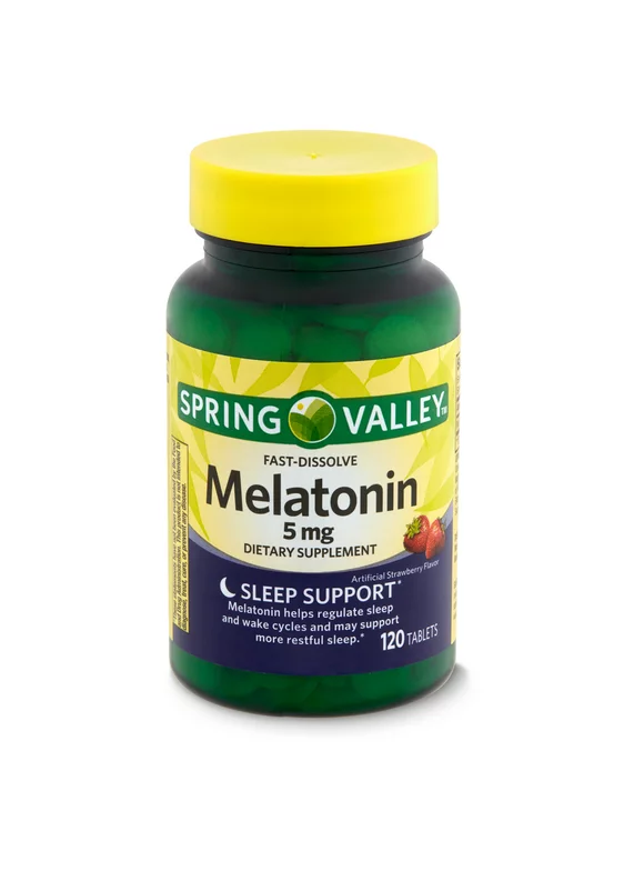 Spring Valley Melatonin Sleep Health Dietary Supplement Fast-Dissolve Tablets, Strawberry, 5 mg, 120 Count