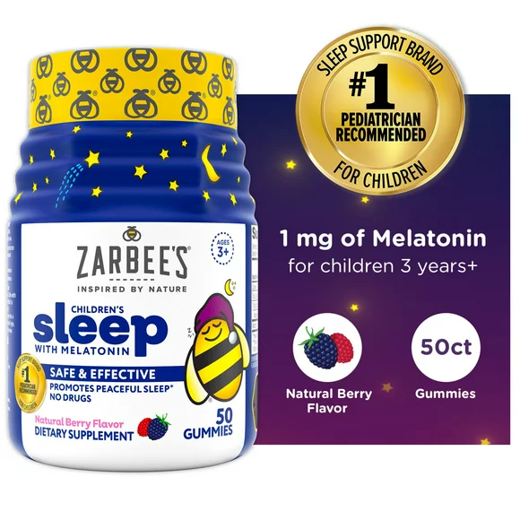 Zarbees Kids Sleep 1mg Melatonin Gummies, Non-Habit Forming, Berry, 50ct