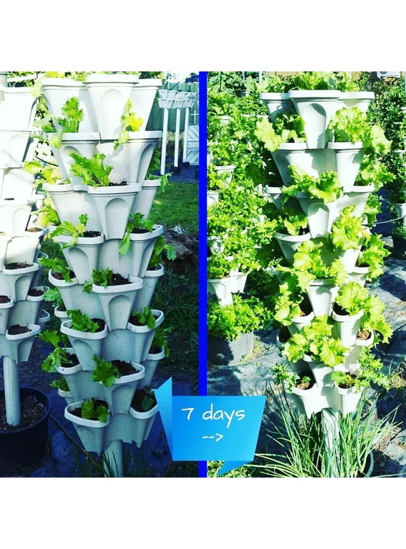 Pontos Plastic Stackable Vertical Flower Plant Pot Holder Garden Planter Decor