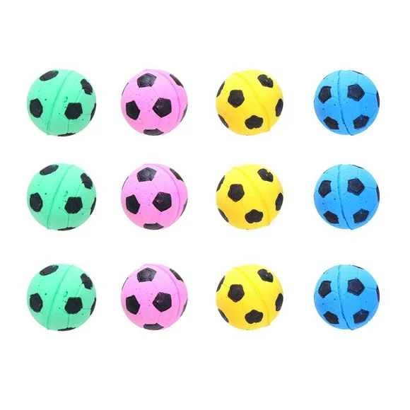 12pcs Cute Dog Cat Chew Ball Foam Football Pet Interactive Fetch Play Toy