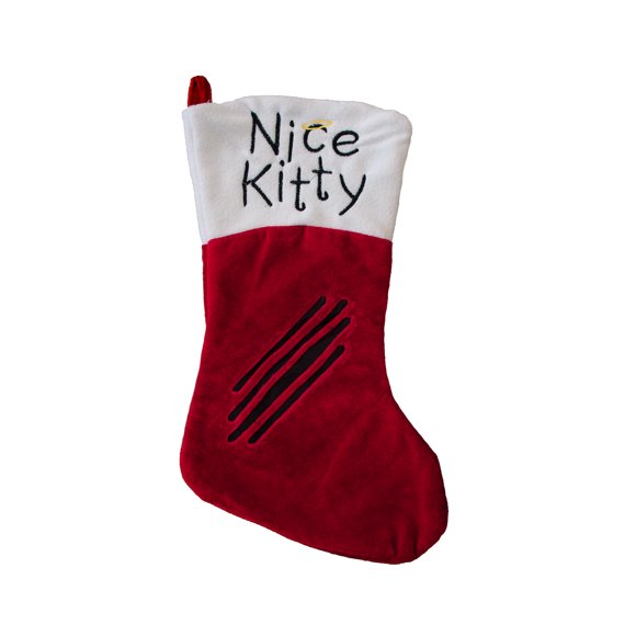 19" Red and White Angel 'Nice Kitty' Embroidered Christmas Stocking