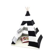 Small Boy Stripe Canvas Play Teepee Tent for Kids 100% Cotton by Tiny Land, Black/White