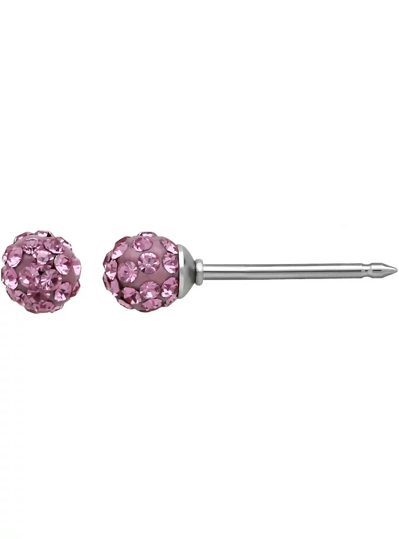 Home Ear Piercing Kit with Stainless Steel Pink Crystal Pave Earrings