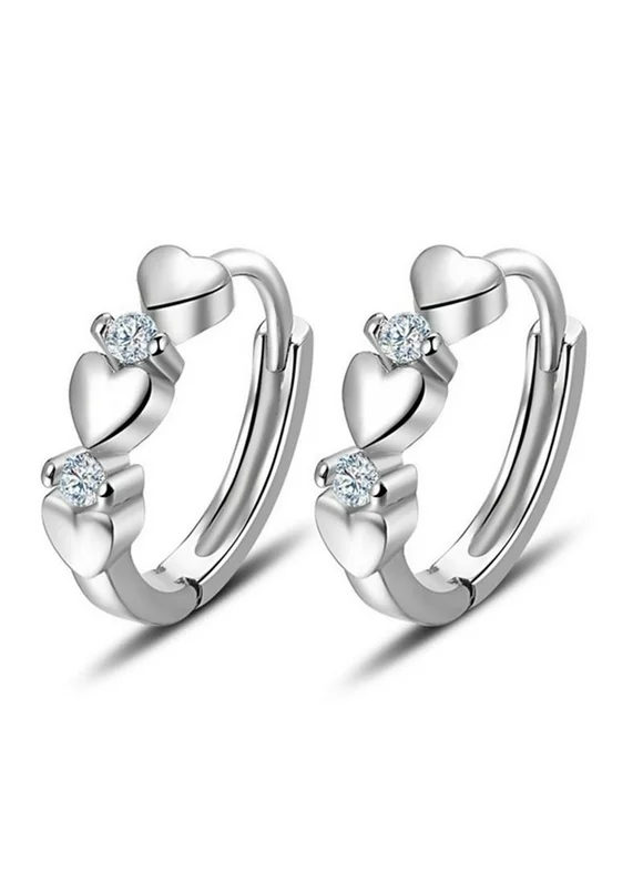 AkoaDa New Fashion Exquisite Zircon Silver Heart-Shaped Hoop Earrings Jewelry