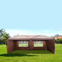 URHOMEPRO 10' x 20' Outdoor Camping Tent Beach Canopy, Waterproof Folding Backyard Tent for Parties, Heavy Duty Gazebo Tents and Canopies, Wedding Canopy Tent with Carrying Bag, Dark Coffee, Q10091