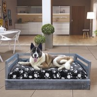 Wooden Pet Bed with Removable Cushion - Antique Gray - Medium