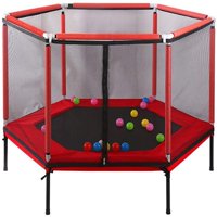 Fitness Trampolines for Kids 61.8''L Indoor Hexagon Trampoline with Safety Protective Net Gift for Children,Blue/Red