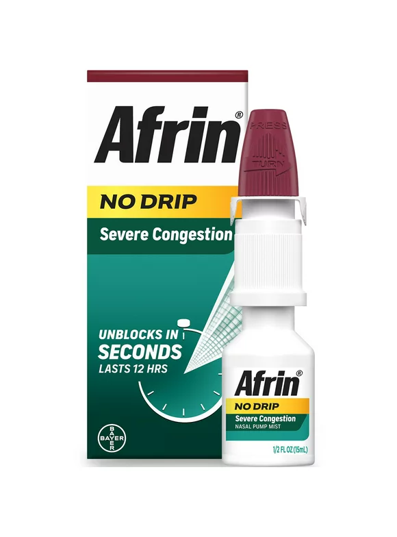 Afrin No Drip Severe 12 Hour Nasal Decongestant Pump Mist - 15 mL