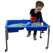 Children's Factory - 1138-24 -1138 24" Lg. Neptune Double-Basin Table & Lid Set, Preschool/Homeschool/Playroom Sensory Table for Toddlers, Kids Sand and Water Table,Blue