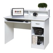 OneSpace 50-LD0101 Essential Computer Desk with Hutch and Keyboard Tray, White Finish