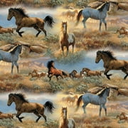 David Textiles Cotton Precut Fabric Horses in the Prairie 1 Yd X 44 Inches